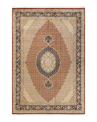 Traditional Mogul Orange Wool Area Rug 6' 6" x 9' 6" - Solo Rugs