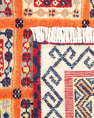 Bohemian Tribal Orange Wool Area Rug 5' 1" x 6' 5" - Solo Rugs