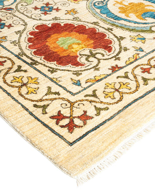 Contemporary Suzani Ivory Wool Area Rug 12' 1" x 18' 8" - Solo Rugs