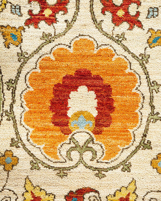 Contemporary Suzani Ivory Wool Area Rug 12' 1" x 18' 8" - Solo Rugs