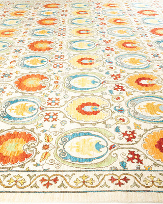 Contemporary Suzani Ivory Wool Area Rug 12' 1" x 18' 8" - Solo Rugs