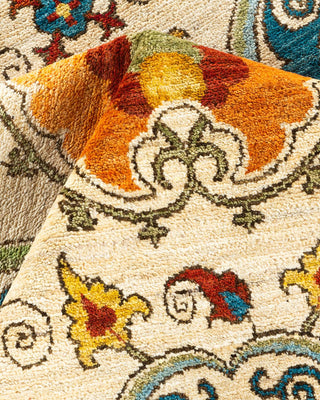Contemporary Suzani Ivory Wool Area Rug 12' 1" x 18' 8" - Solo Rugs