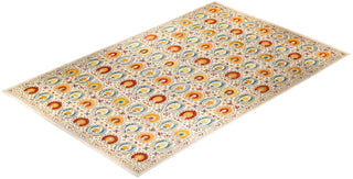 Contemporary Suzani Ivory Wool Area Rug 12' 1" x 18' 8" - Solo Rugs