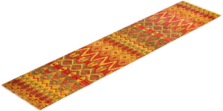 Contemporary Modern Green Wool Runner 2' 6" x 12' 4" - Solo Rugs
