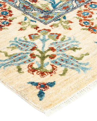 Contemporary Suzani Ivory Wool Area Rug 5' 2" x 7' 2" - Solo Rugs