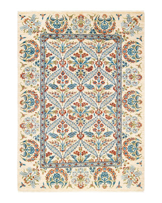 Contemporary Suzani Ivory Wool Area Rug 5' 2" x 7' 2" - Solo Rugs