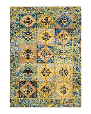 Contemporary Eclectic Green Wool Area Rug 5' 8" x 7' 10" - Solo Rugs