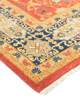 Traditional Mogul Orange Wool Area Rug 6' 1" x 8' 10" - Solo Rugs