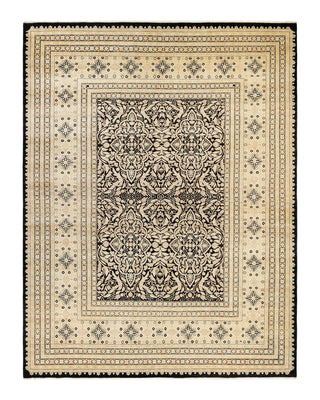 Traditional Mogul Black Wool Area Rug 8' 5" x 10' 10" - Solo Rugs