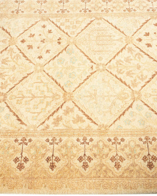 Contemporary Eclectic Ivory Wool Runner 3' 2" x 11' 8" - Solo Rugs