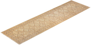 Contemporary Eclectic Ivory Wool Runner 3' 2" x 11' 8" - Solo Rugs