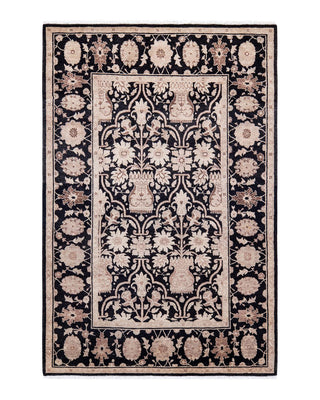 Contemporary Eclectic Black Wool Area Rug 4' 2" x 6' 2" - Solo Rugs