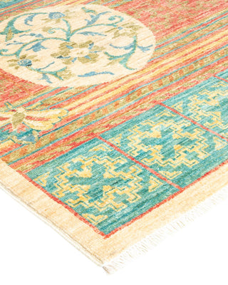Contemporary Eclectic Green Wool Runner 4' 3" x 9' 5" - Solo Rugs