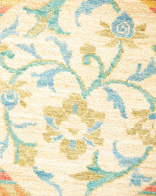Contemporary Eclectic Green Wool Runner 4' 3" x 9' 5" - Solo Rugs