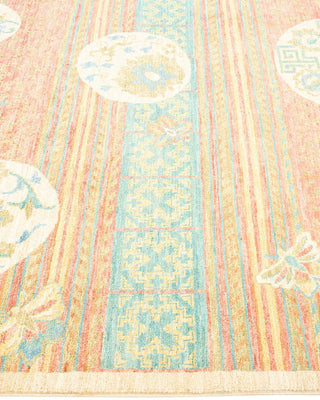 Contemporary Eclectic Green Wool Runner 4' 3" x 9' 5" - Solo Rugs