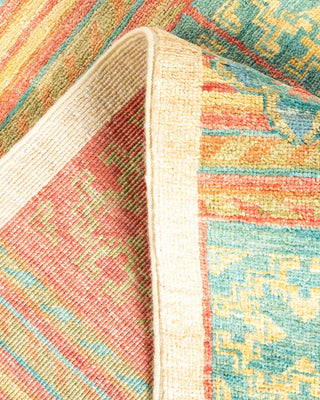 Contemporary Eclectic Green Wool Runner 4' 3" x 9' 5" - Solo Rugs