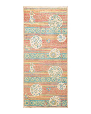 Contemporary Eclectic Green Wool Runner 4' 3" x 9' 5" - Solo Rugs