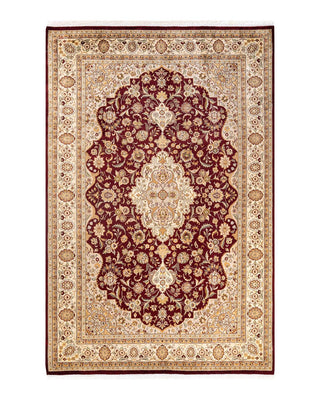Traditional Mogul Red Wool Area Rug 6' 3" x 9' 5" - Solo Rugs