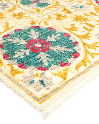 Contemporary Suzani Ivory Wool Area Rug 9' 1" x 12' 7" - Solo Rugs
