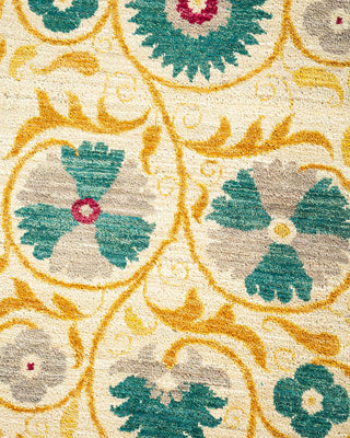Contemporary Suzani Ivory Wool Area Rug 9' 1" x 12' 7" - Solo Rugs