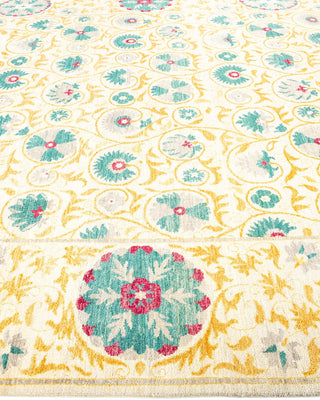Contemporary Suzani Ivory Wool Area Rug 9' 1" x 12' 7" - Solo Rugs
