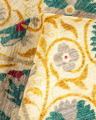 Contemporary Suzani Ivory Wool Area Rug 9' 1" x 12' 7" - Solo Rugs