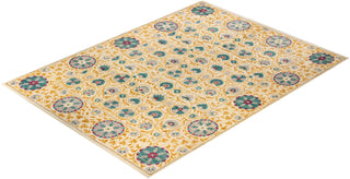Contemporary Suzani Ivory Wool Area Rug 9' 1" x 12' 7" - Solo Rugs