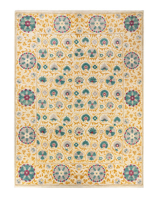 Contemporary Suzani Ivory Wool Area Rug 9' 1" x 12' 7" - Solo Rugs