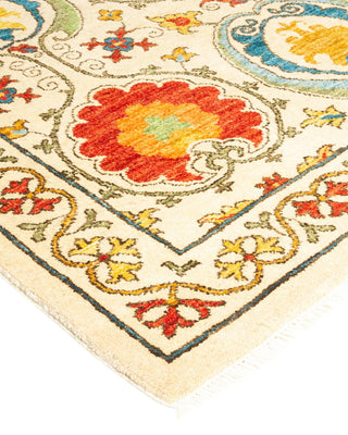 Contemporary Suzani Ivory Wool Area Rug 3' 2" x 5' 2" - Solo Rugs