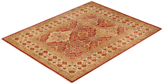 Traditional Mogul Orange Wool Area Rug 5' 4" x 6' 9" - Solo Rugs