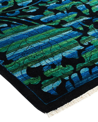 Contemporary Arts & Crafts Black Wool Square Area Rug 6' 1" x 6' 2" - Solo Rugs