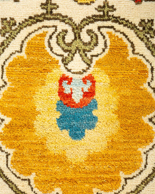 Contemporary Suzani Ivory Wool Runner 3' 2" x 14' 7" - Solo Rugs