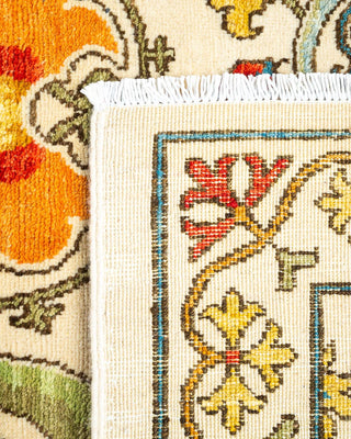 Contemporary Suzani Ivory Wool Runner 3' 2" x 14' 7" - Solo Rugs