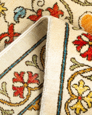 Contemporary Suzani Ivory Wool Runner 3' 2" x 14' 7" - Solo Rugs