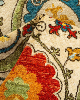 Contemporary Suzani Ivory Wool Runner 3' 2" x 14' 7" - Solo Rugs