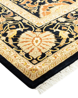 Traditional Mogul Black Wool Area Rug 6' 2" x 8' 6" - Solo Rugs