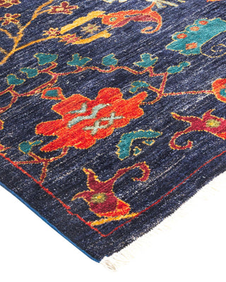 Contemporary Eclectic Blue Wool Runner 3' 2" x 11' 9" - Solo Rugs
