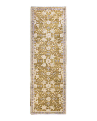 Traditional Oushak Green Wool Runner 3' 4" x 9' 10" - Solo Rugs