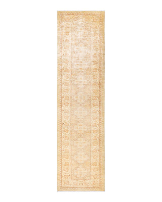 Contemporary Eclectic Ivory Wool Runner 3' 4" x 12' 10" - Solo Rugs