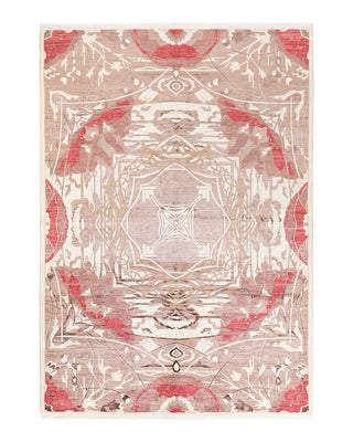 Contemporary Eclectic Ivory Wool Area Rug 6' 1" x 8' 9" - Solo Rugs