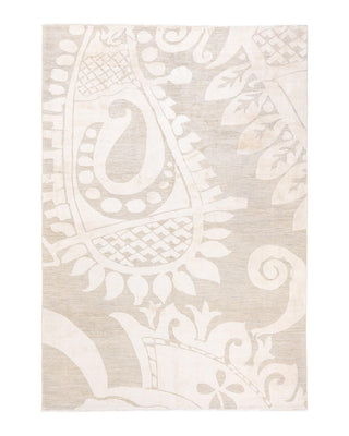 Contemporary Eclectic Ivory Wool Area Rug 5' 10" x 8' 10" - Solo Rugs