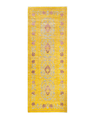 Contemporary Eclectic Yellow Wool Runner 3' 1" x 8' 3" - Solo Rugs