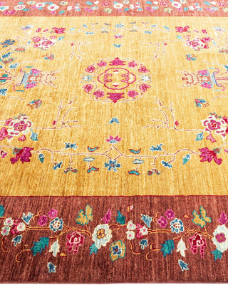 Contemporary Eclectic Yellow Wool Area Rug 6' 0" x 8' 10" - Solo Rugs