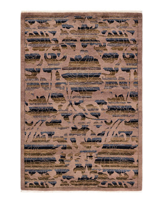 Contemporary Eclectic Beige Wool Area Rug 4' 2" x 6' 1" - Solo Rugs