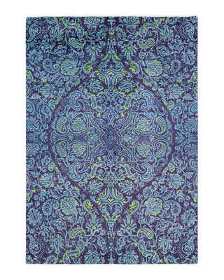 Contemporary Suzani Purple Wool Area Rug 6' 0" x 8' 9" - Solo Rugs