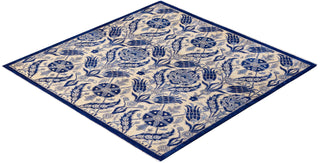 Contemporary Suzani Blue Wool Square Area Rug 6' 3" x 6' 6" - Solo Rugs