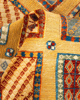 Bohemian Tribal Yellow Wool Area Rug 5' 5" x 6' 6" - Solo Rugs