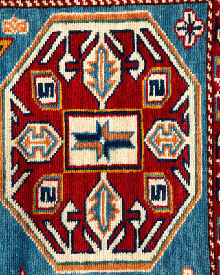 Bohemian Tribal Light Blue Wool Area Rug 5' 4" x 7' 3" - Solo Rugs