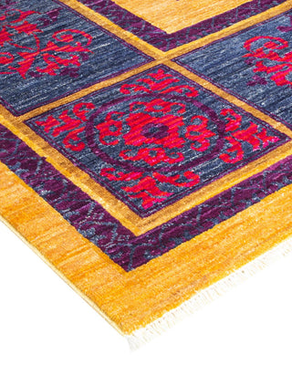Contemporary Eclectic Yellow Wool Area Rug 8' 10" x 11' 10" - Solo Rugs