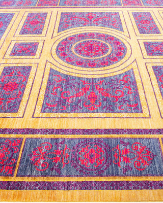Contemporary Eclectic Yellow Wool Area Rug 8' 10" x 11' 10" - Solo Rugs